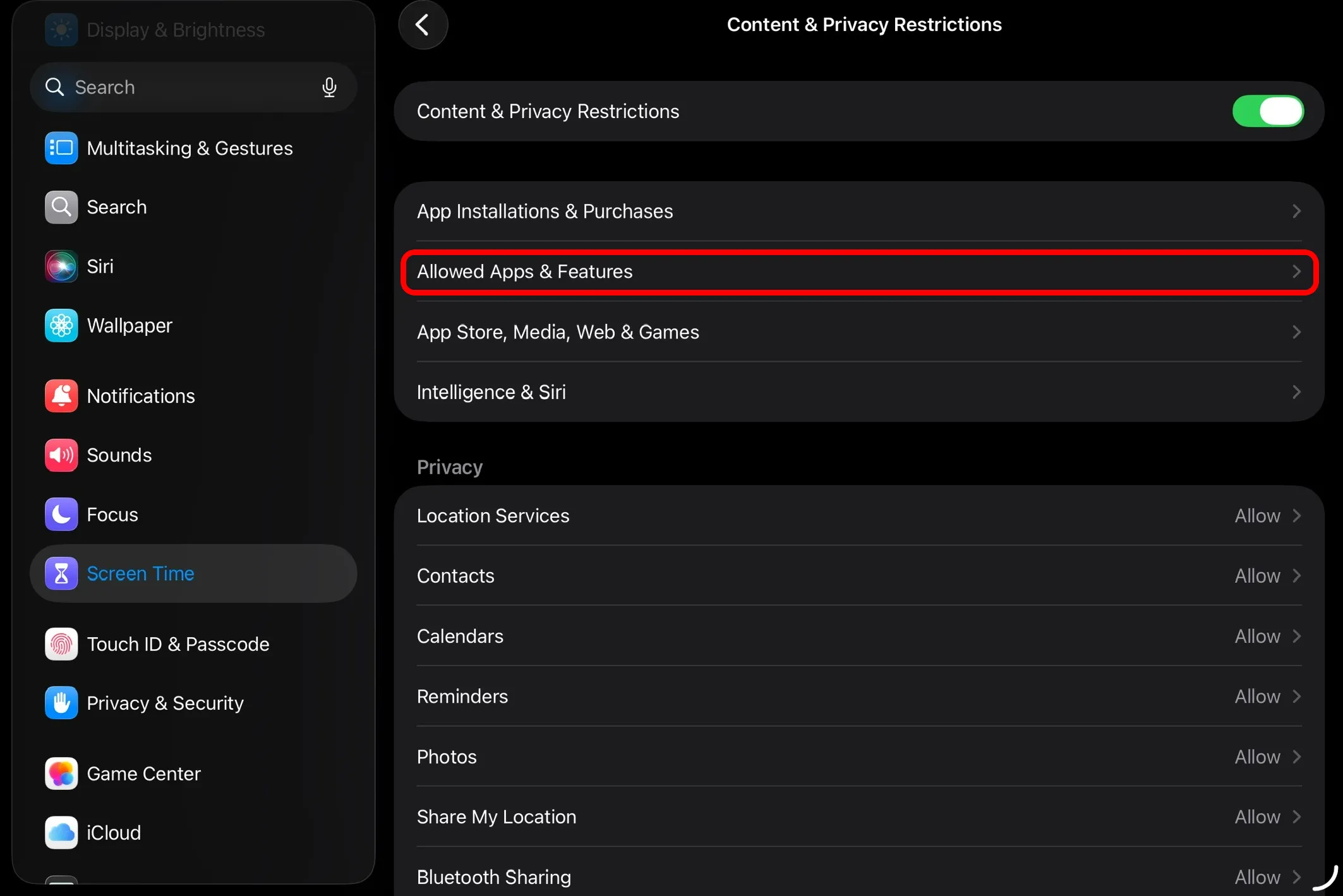 Allowed Apps and Features