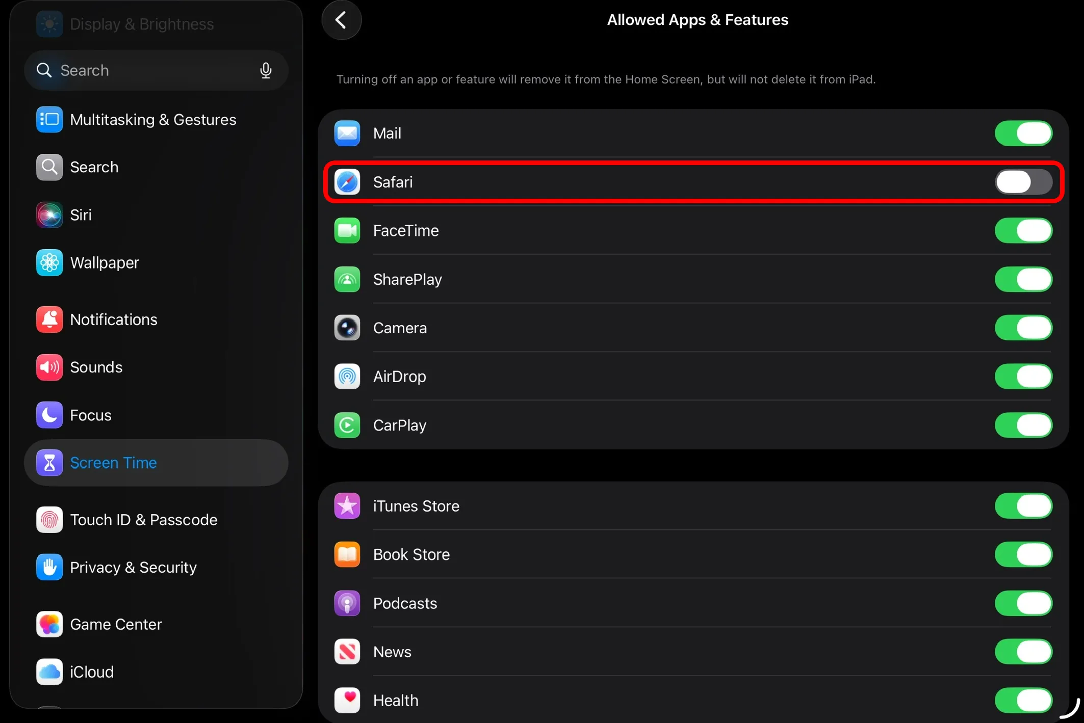 Safari turned off
